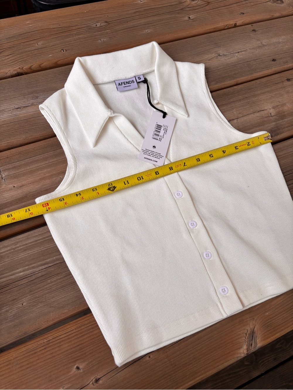 Afends White Collared Ribbed Button-Front Tank - Picture 4 of 6